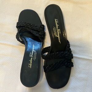 Salvatore Ferragamo Black Braided Sandals
